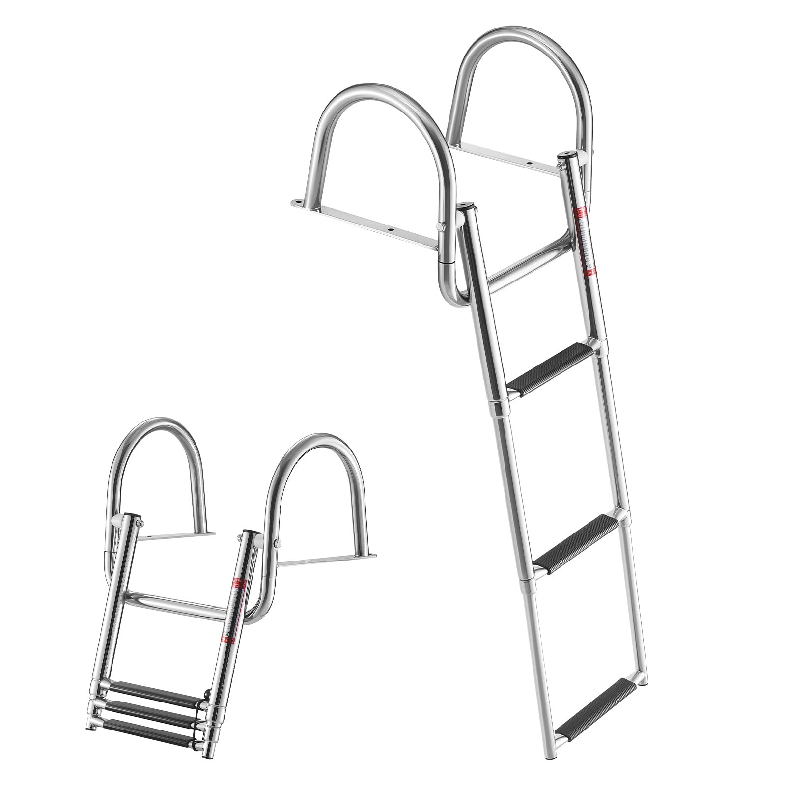 VEVOR front view of ladder showing sturdy stainless steel frame for durability