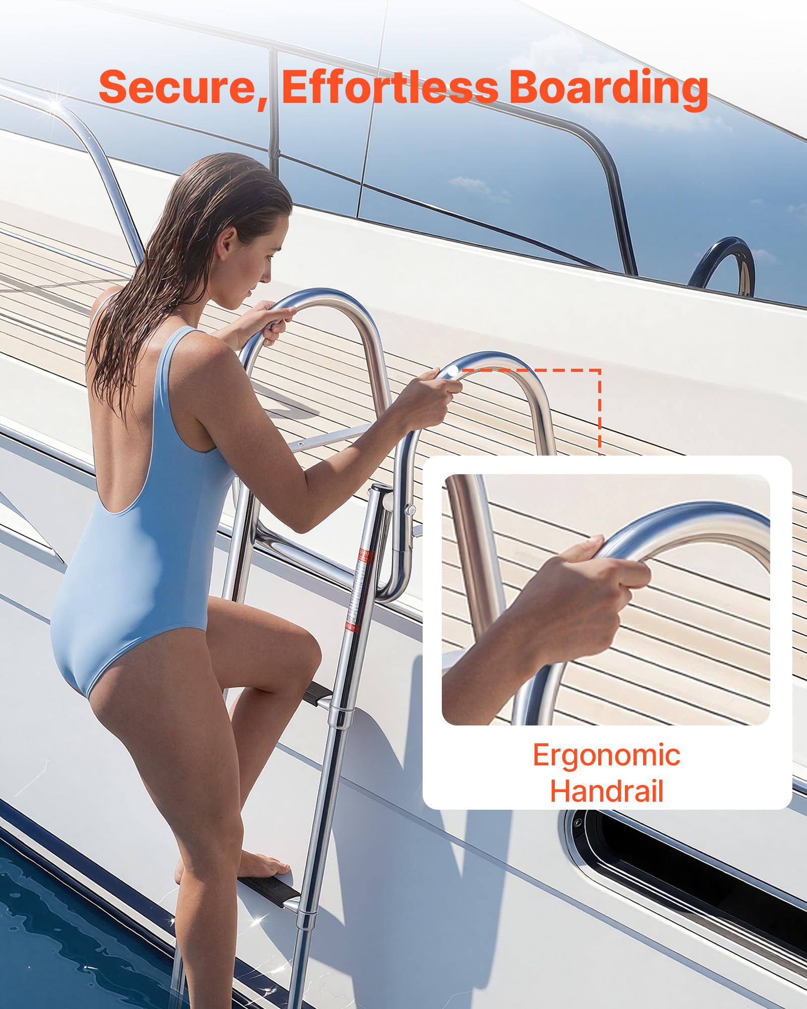VEVOR handrail detail showing ergonomic grip for safer boarding support