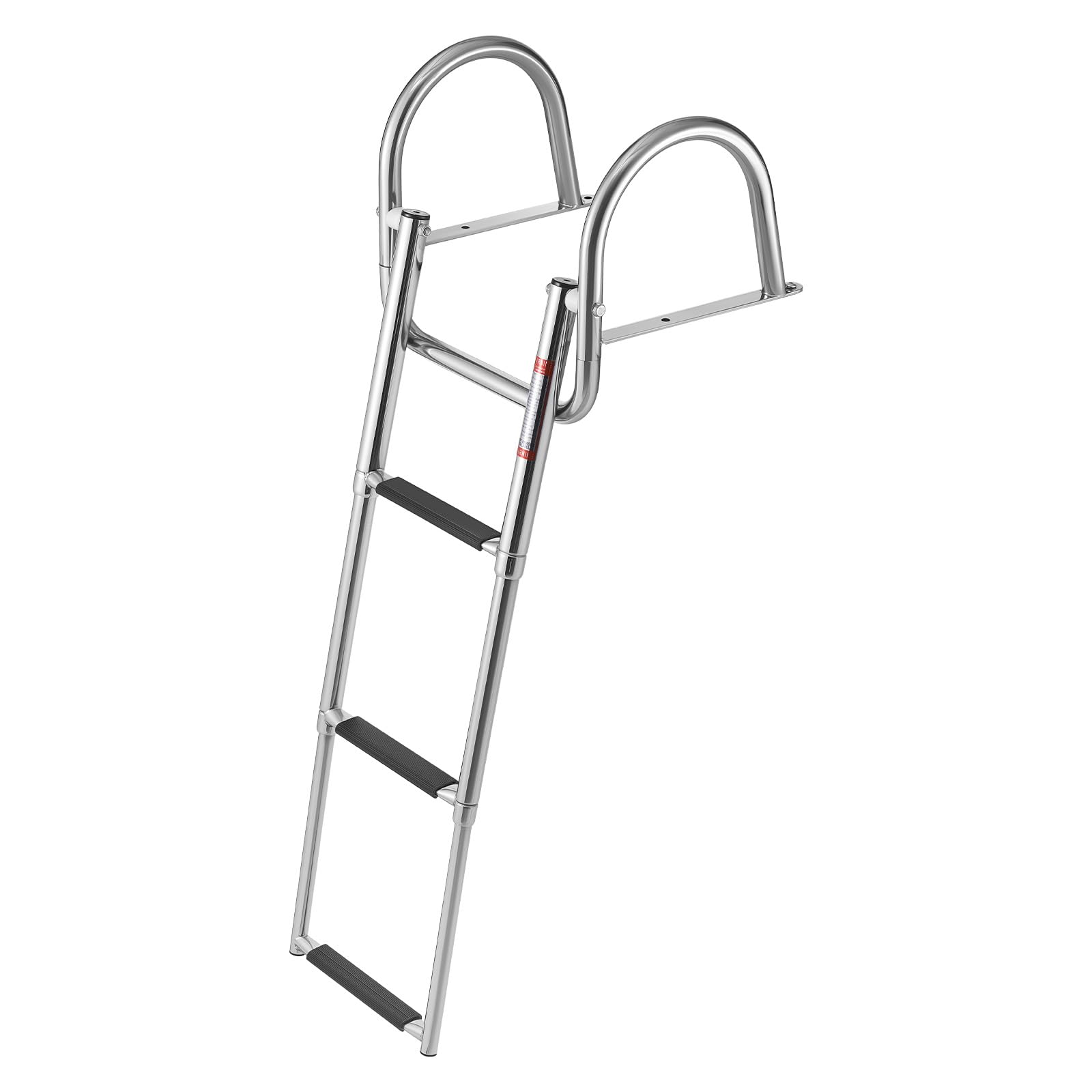 VEVOR side profile of telescoping ladder extended and compact when stowed