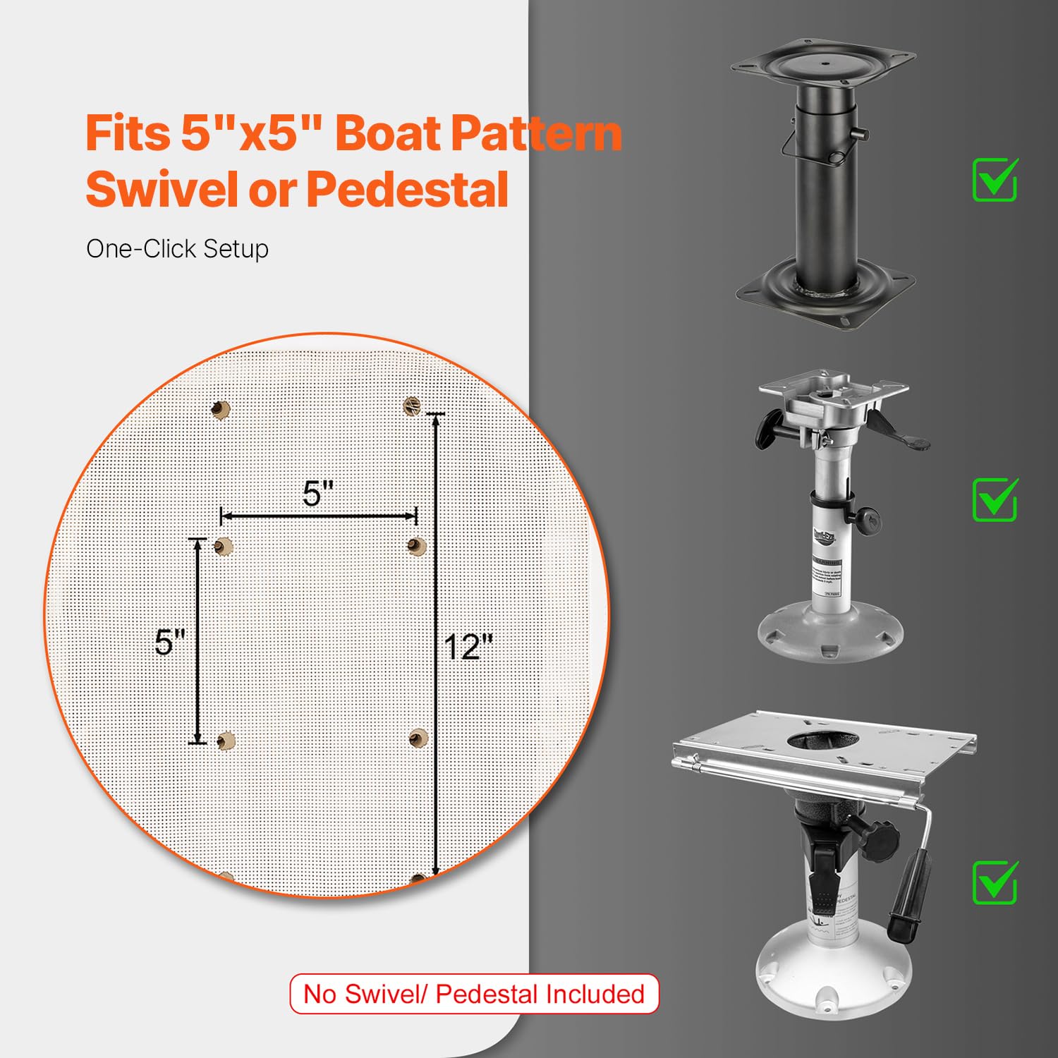 VEVOR captain seat base mounting pattern showing bolt-hole compatibility