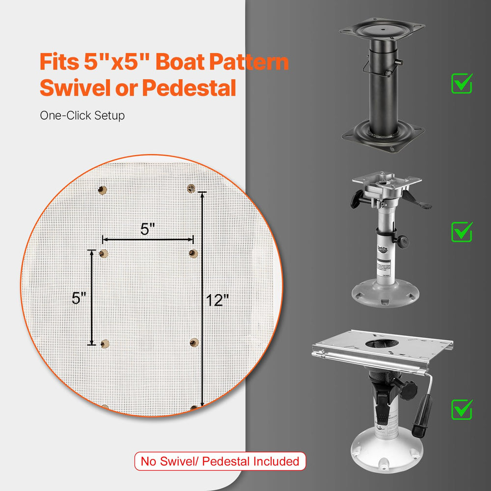 VEVOR captain seat base mounting pattern showing bolt-hole compatibility
