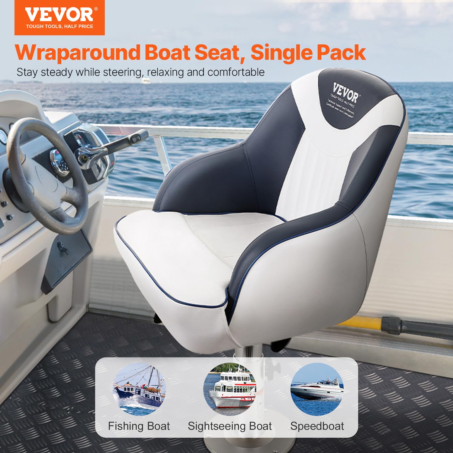 VEVOR captain seat side profile highlighting curved armrests comfort