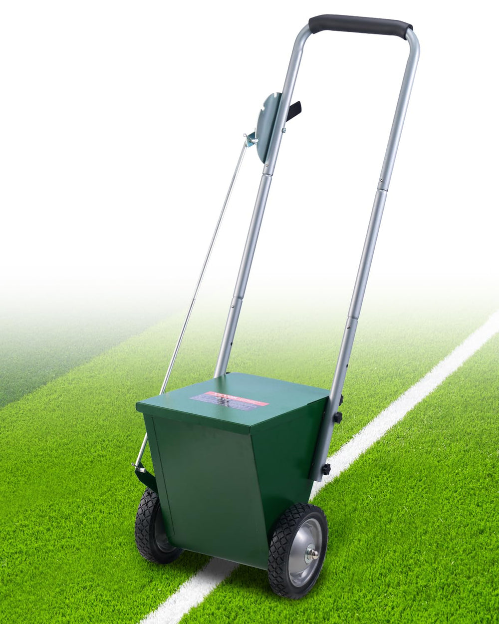 VEVOR front view of dry line chalker showing sturdy frame and handle for easy maneuvering