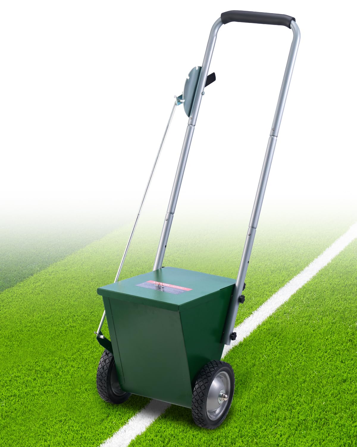 VEVOR front view of dry line chalker showing sturdy frame and handle for easy maneuvering