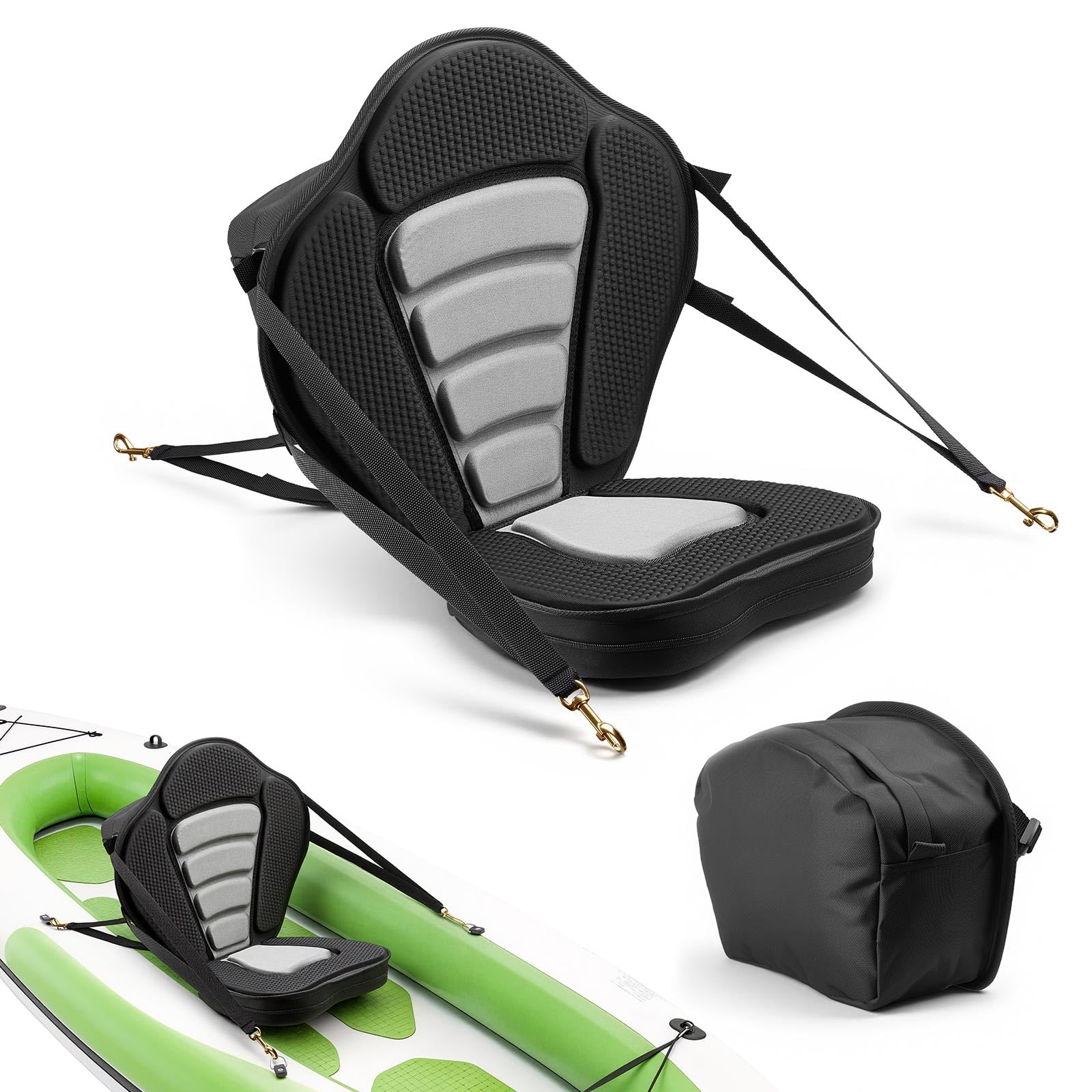 VEVOR front view seat installed on kayak showing added comfort and posture support