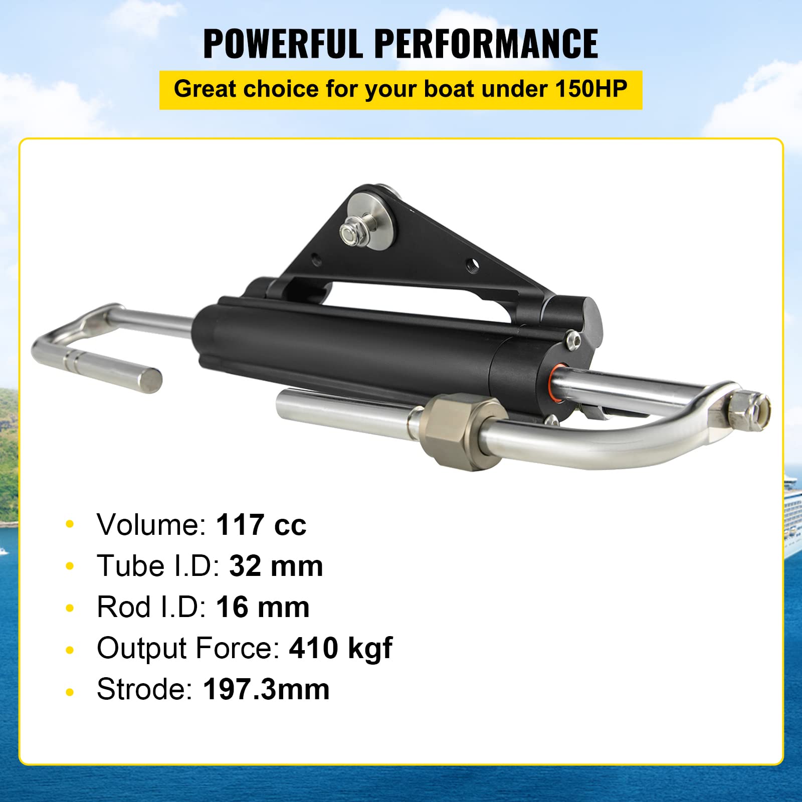 VEVOR HC4645H mounted on outboard showing correct front-mount installation benefit