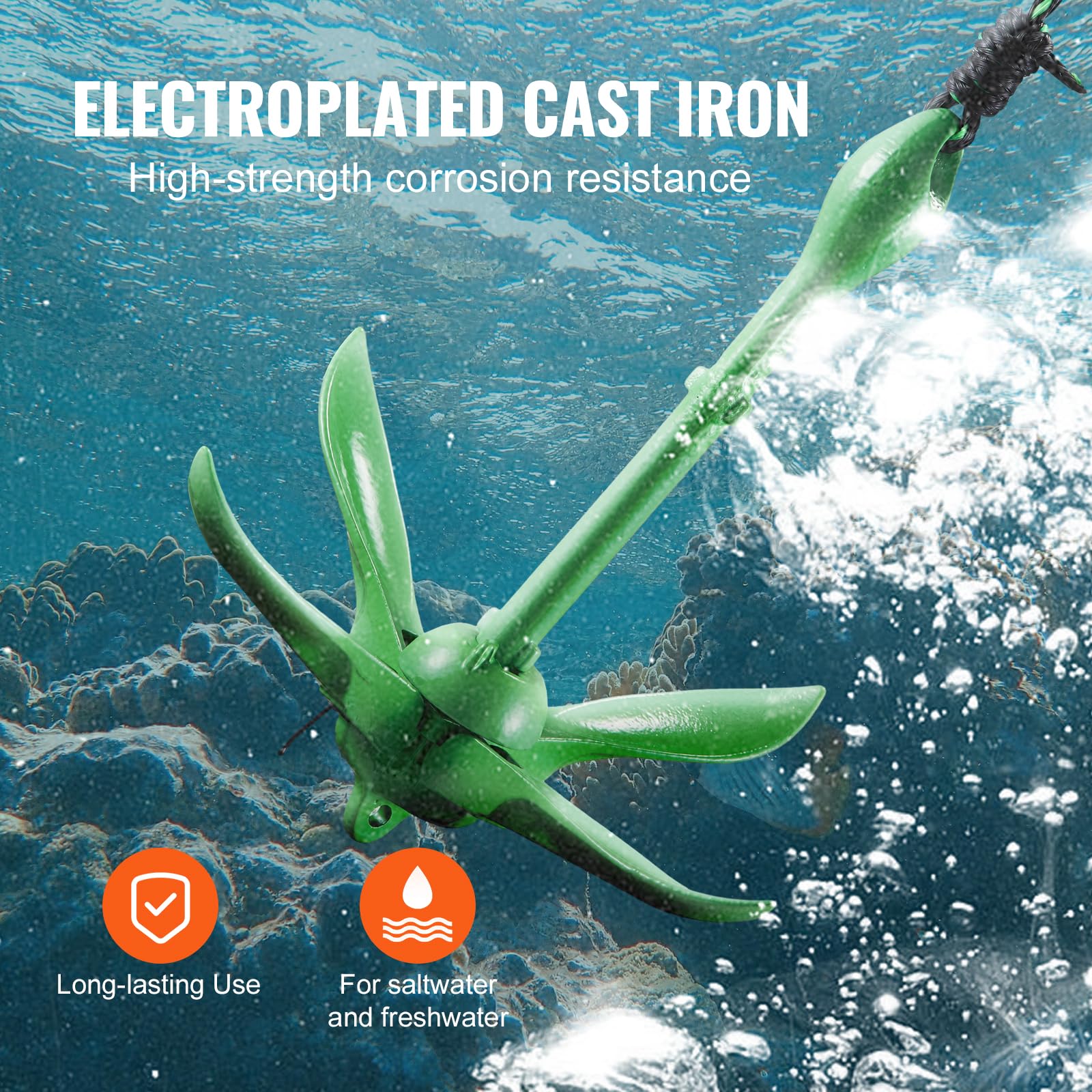 VEVOR marine-grade rope and buoy displayed for visibility and retrieval