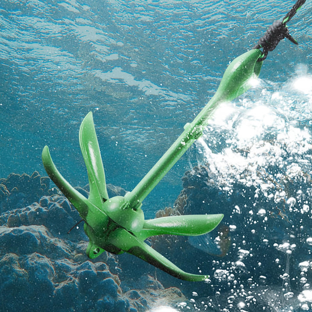 VEVOR anchor beside hand for scale showing lightweight, portable design