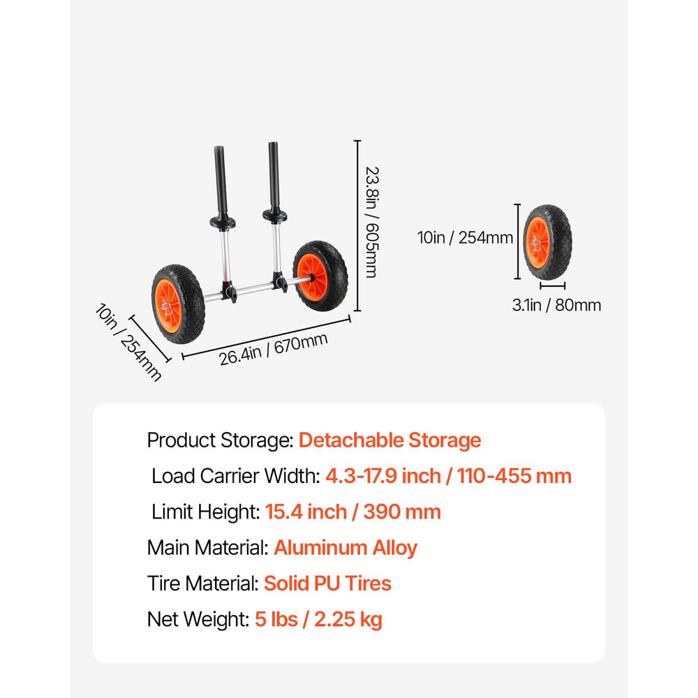 VEVOR kayak cart adjustable width scale for quick drain alignment