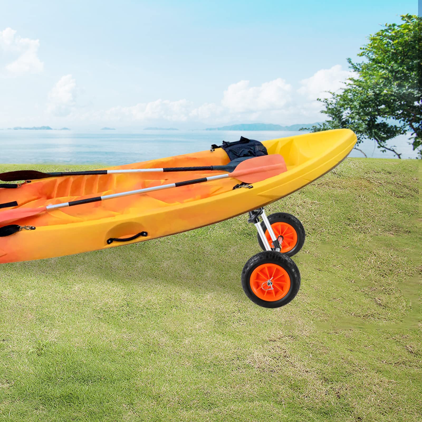VEVOR kayak cart in use at beach launch for easy boat transport
