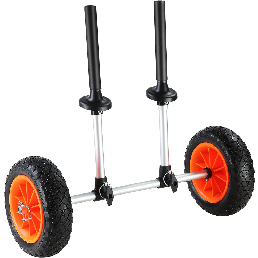 VEVOR kayak cart beside kayak for size and load-capacity comparison