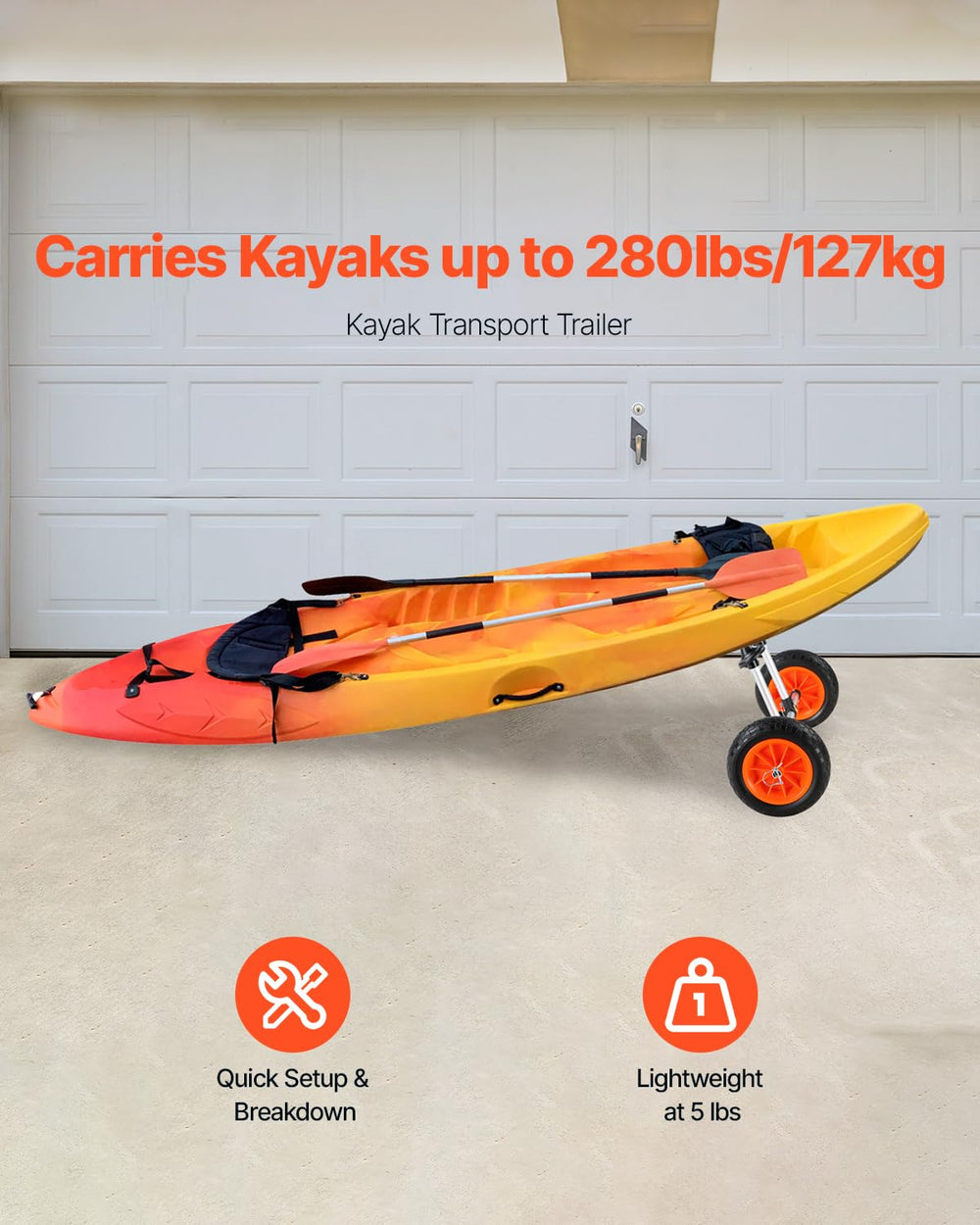 VEVOR kayak cart side profile emphasizing sturdy aluminum frame
