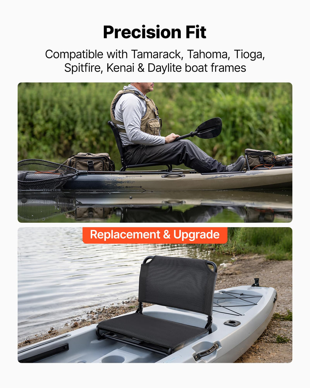VEVOR kayak seat folded flat for compact transport and easy storage