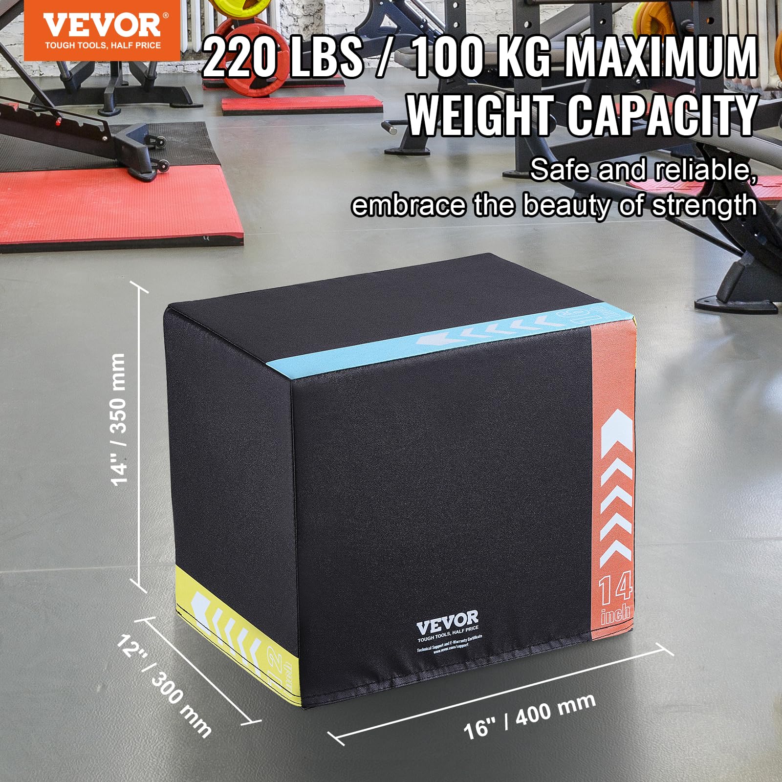 VEVOR angled side of jump box highlighting sturdy edges for safety