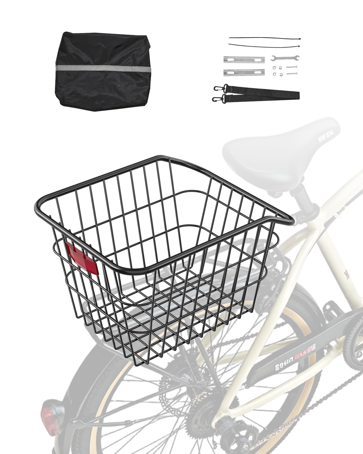 VEVOR front view of rear bike basket showing secure cargo space and convenience