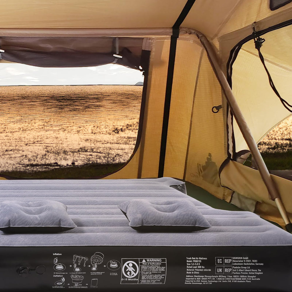 VEVOR mattress in truck bed with person for scale showing true-to-size fit
