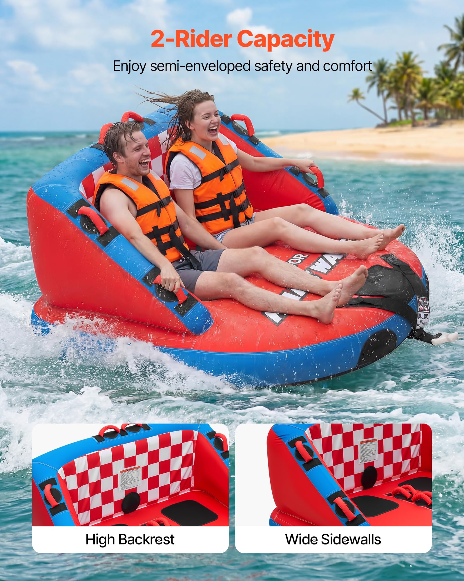 VEVOR towable tube side profile highlighting D-shape for seated support