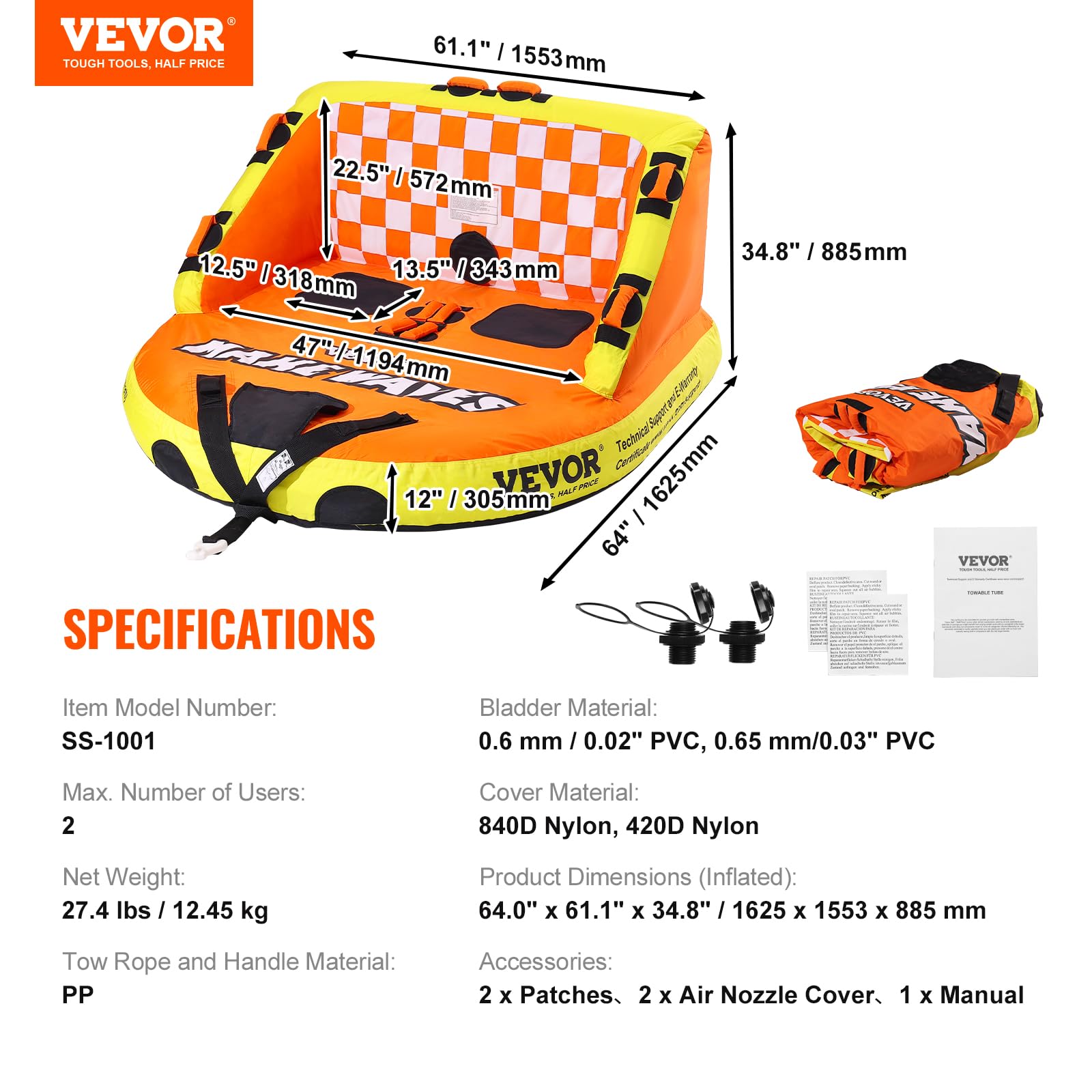 VEVOR tube next to person showing scale and rider capacity