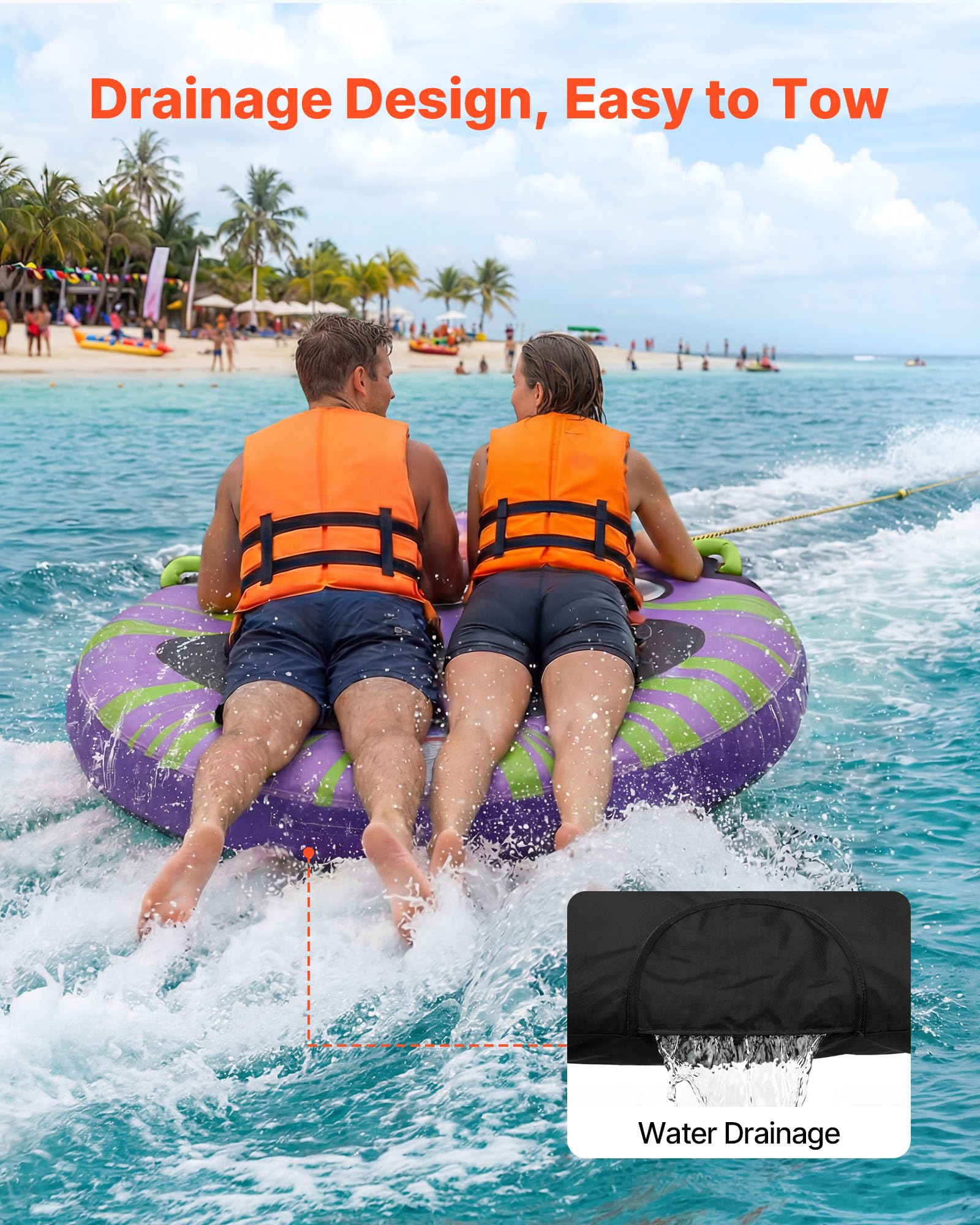 VEVOR two riders on the tube being towed behind a boat for thrilling fun