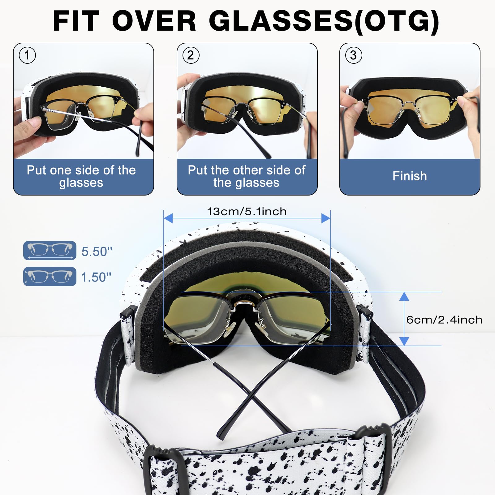 VEWOE person wearing goggles on snowy slope showing clear visibility while active