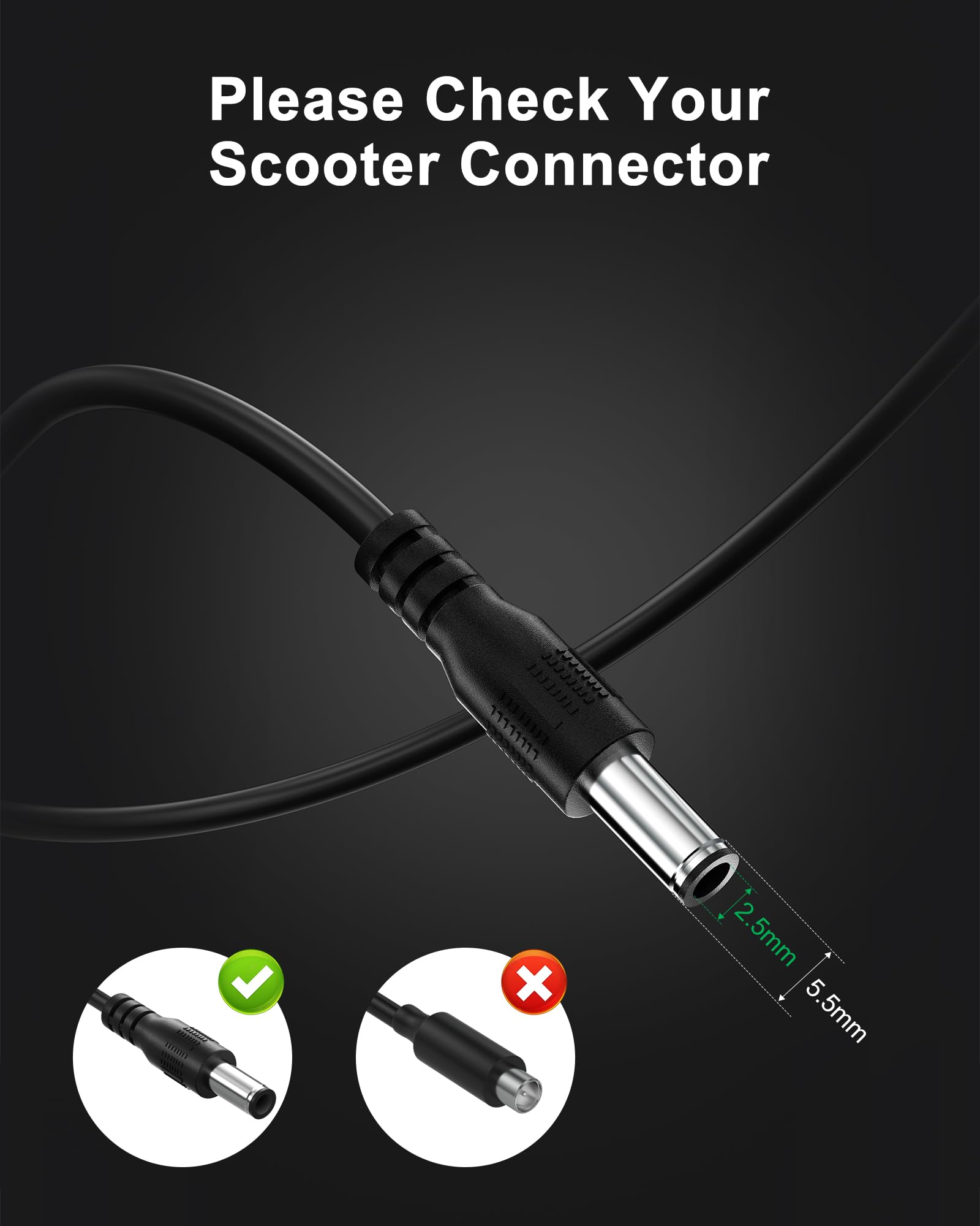 vhbw charger plugged into scooter demonstrating plug-and-charge convenience