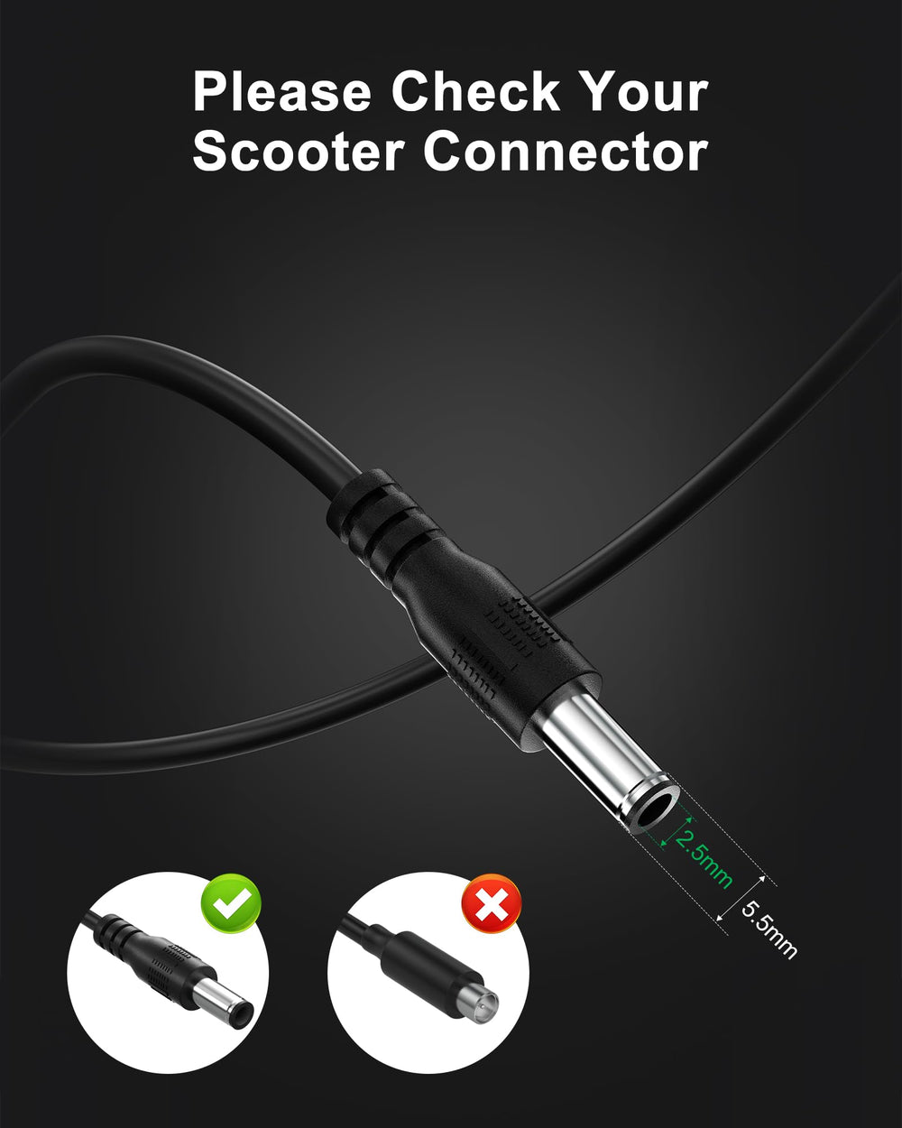 vhbw charger plugged into scooter demonstrating plug-and-charge convenience