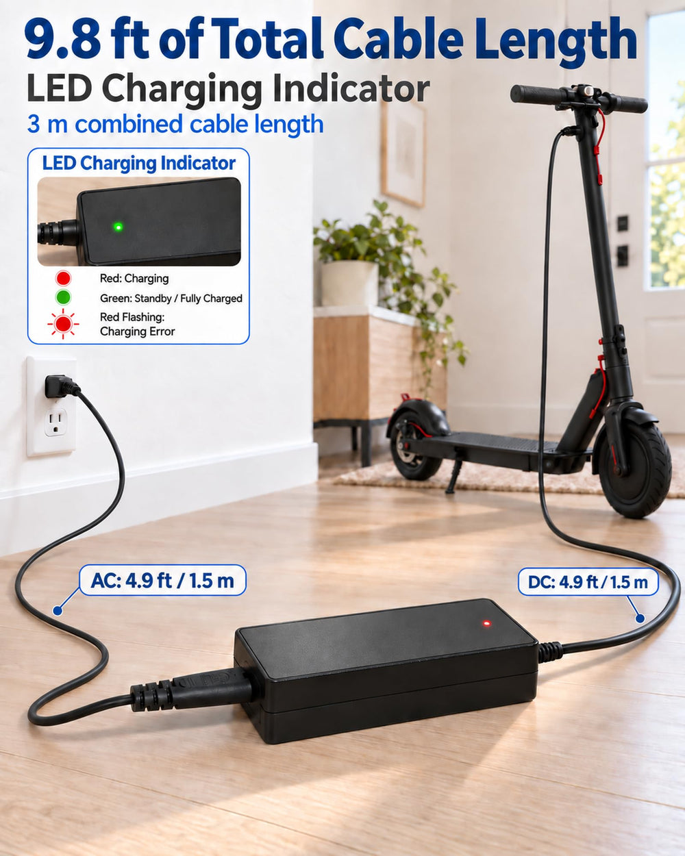 vhbw charger side profile displaying label and input/output specifications clearly