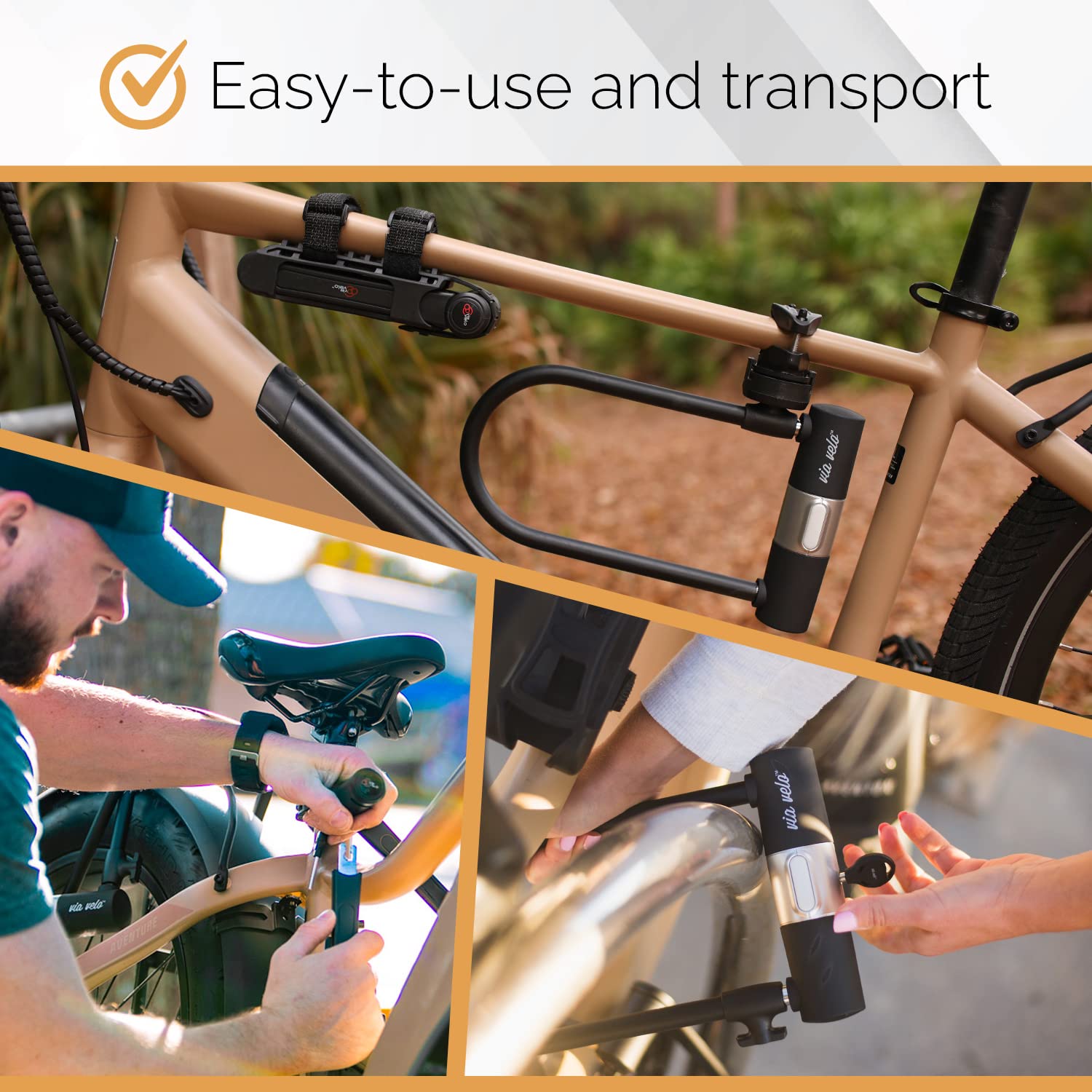 Via Velo locks mounted on bike frame showing organized storage and quick access