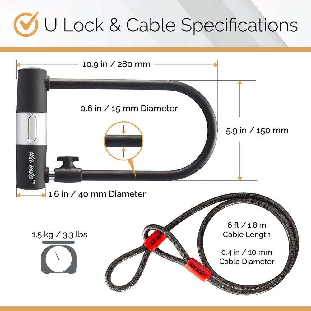 Via Velo U-lock closeup shackle showing heavy-duty thickness resisting cutters