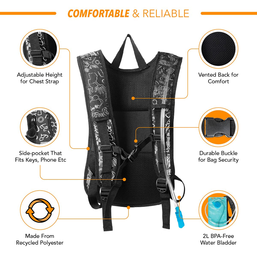Vibe Festival Gear close-up of clear 2L EVA bladder illustrating leak-resistant construction and easy refills