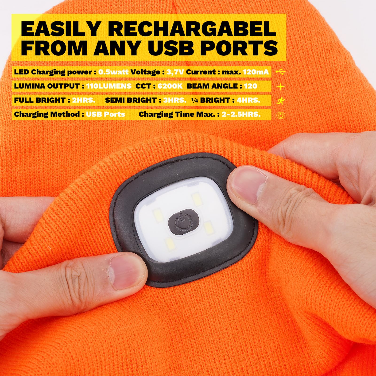 VIBELITE close-up of removable LED module highlighting easy USB charging