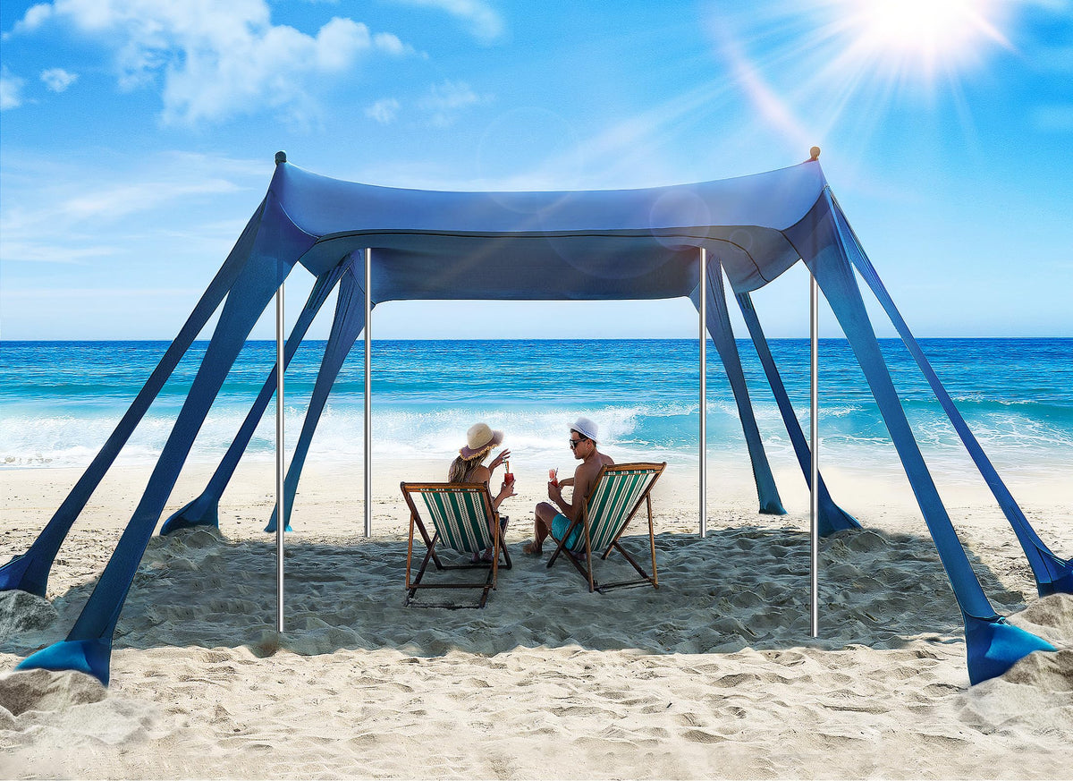 Vibemo front view canopy showing full 10x10 shade and shelter benefit