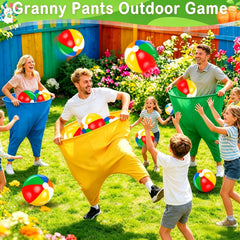 VICOMY players catching balls with granny pants during backyard game fun