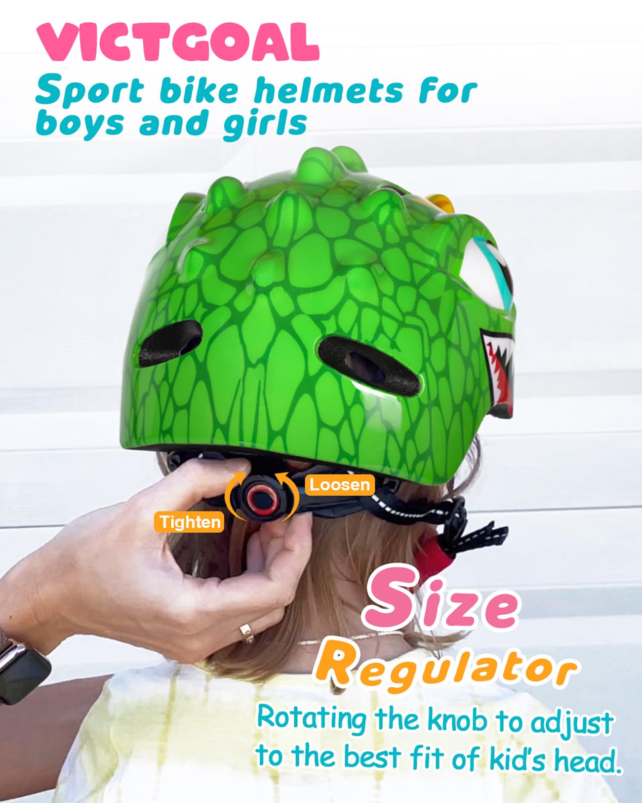 VICTGOAL helmet on child for scale showing correct size fit benefit