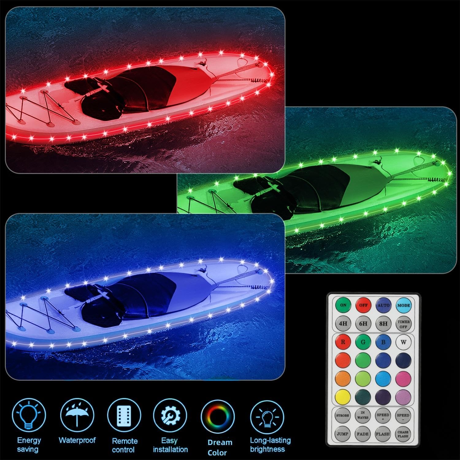 VIDLULTD lights installed on paddleboard at night enhancing visibility and style