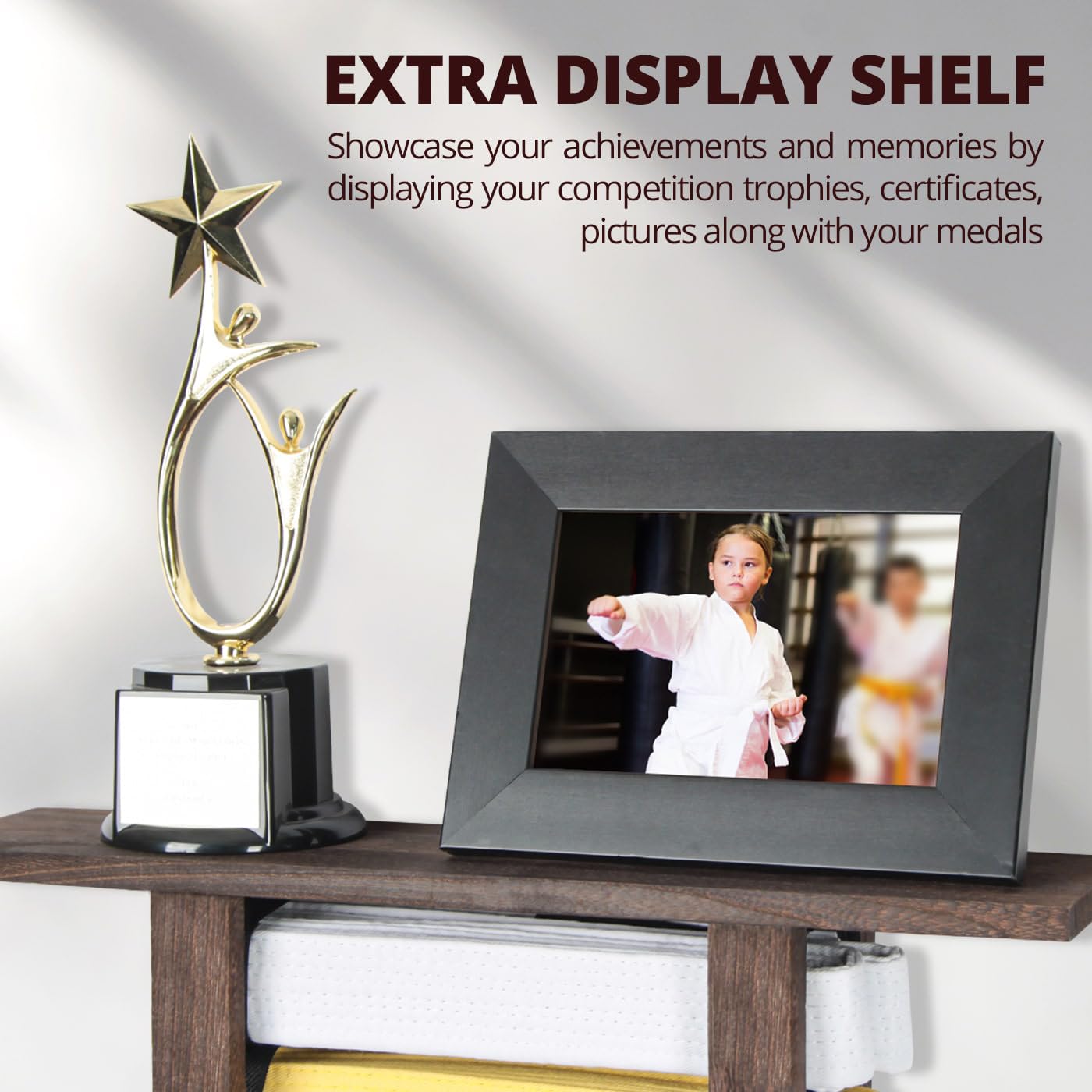 VIEWAY rack mounted on bedroom wall demonstrating compact space-saving benefit