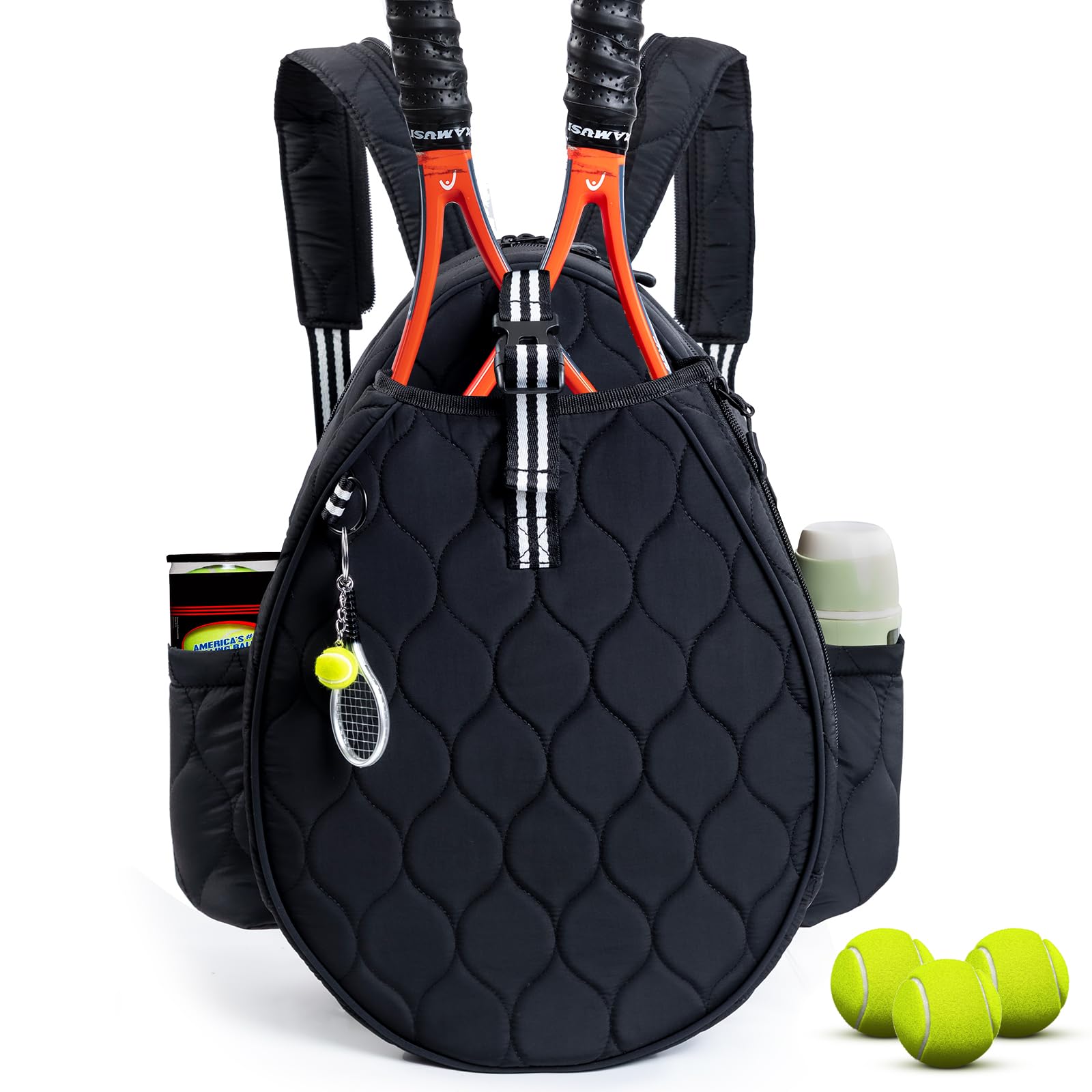 VIGEGARI front view showing quilted tennis bag and organized compartments benefit: stylish storage