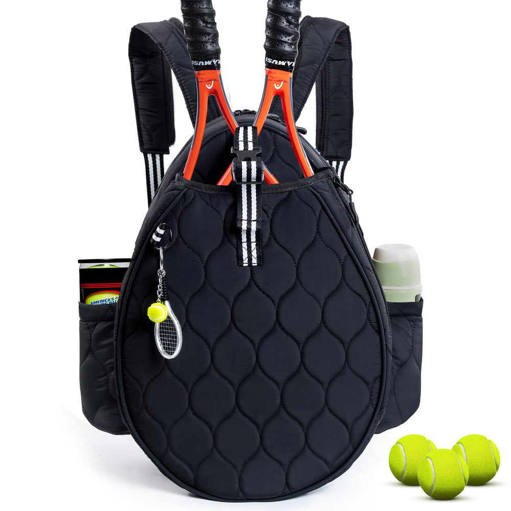 VIGEGARI front view showing quilted tennis bag and organized compartments benefit: stylish storage