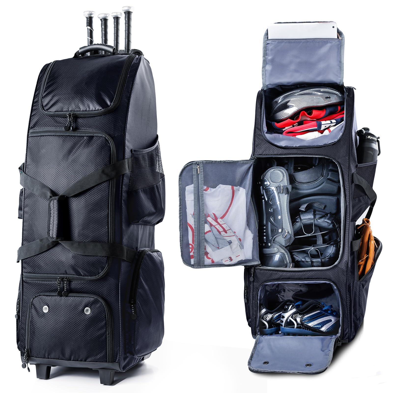 VIGEGARI front view showing organized pockets and durable exterior for easy packing