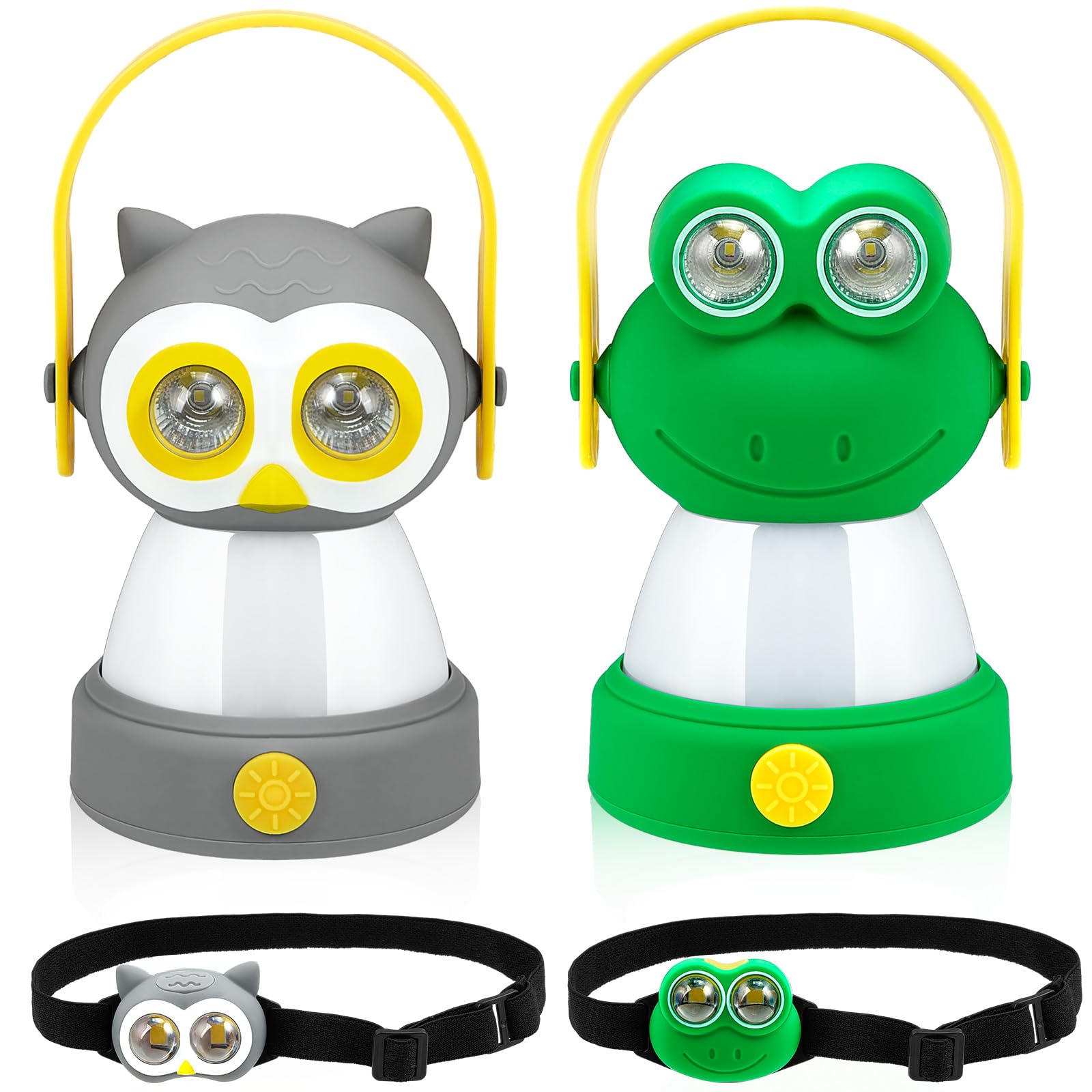 VIHOSE front view of both lanterns and headlamps showing playful design and portability