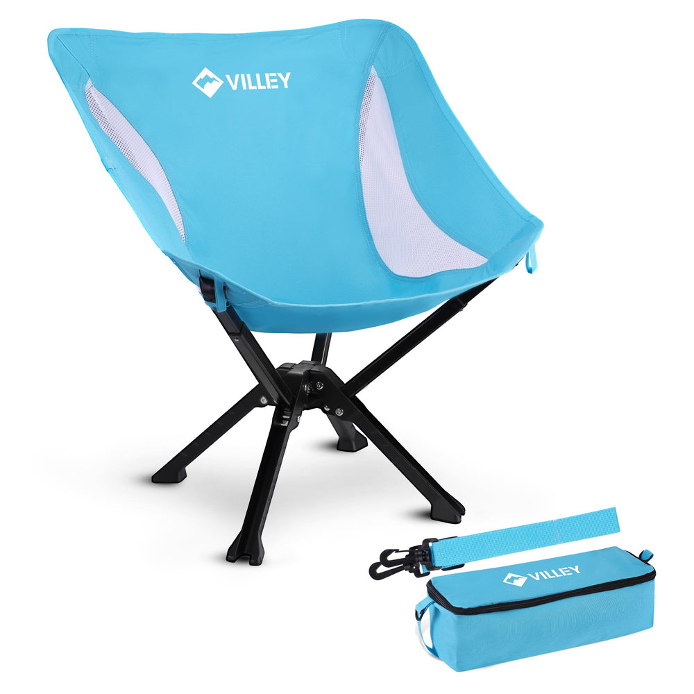 VILLEY front view of blue chair open showing comfortable seat and structure