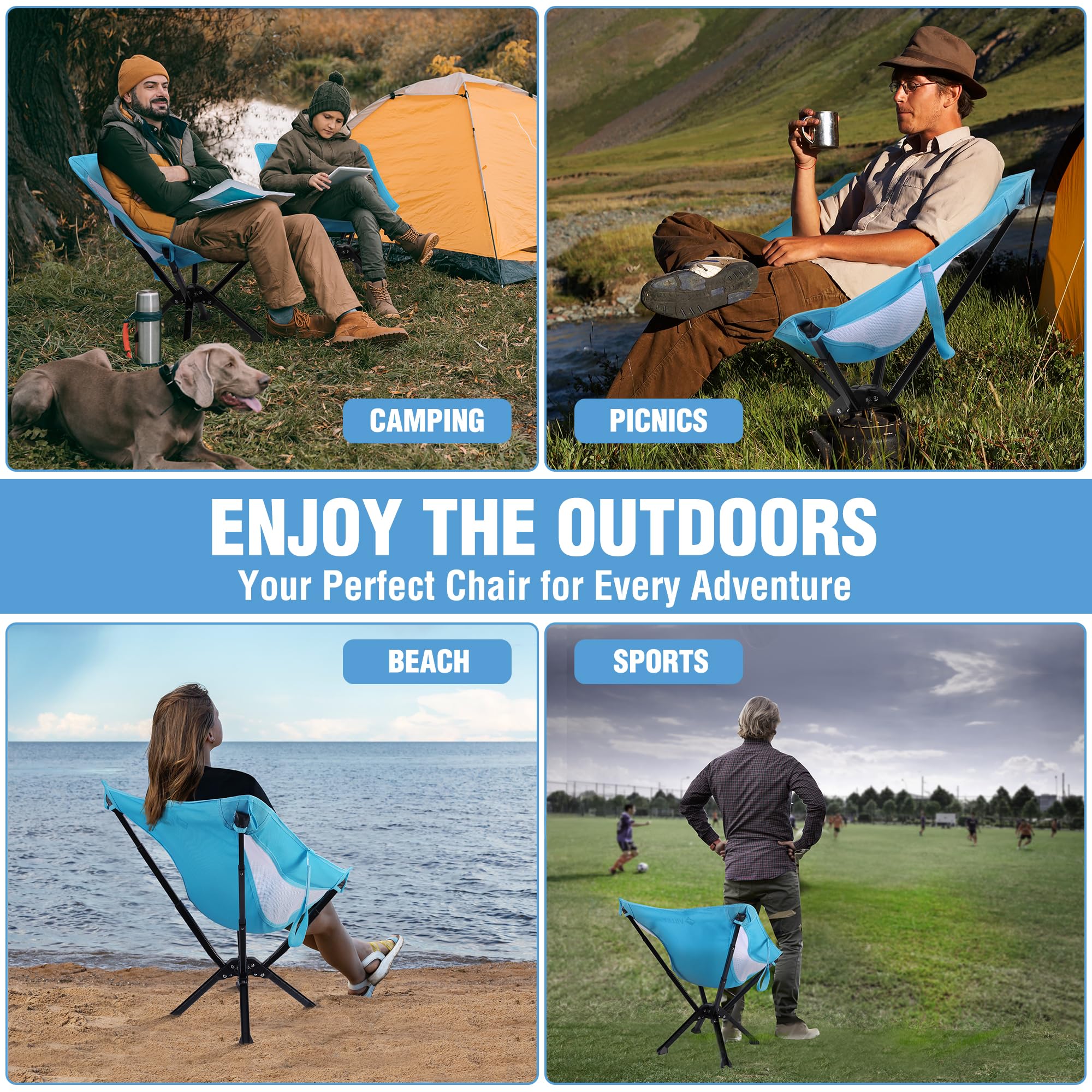 VILLEY chair on campsite with gear demonstrating dependable field use