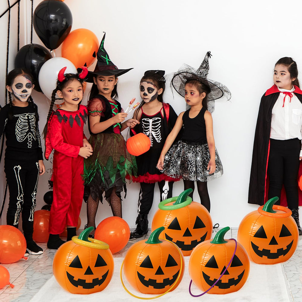 VioraWhite rings mid-air tossed toward pumpkins illustrating game action and fun