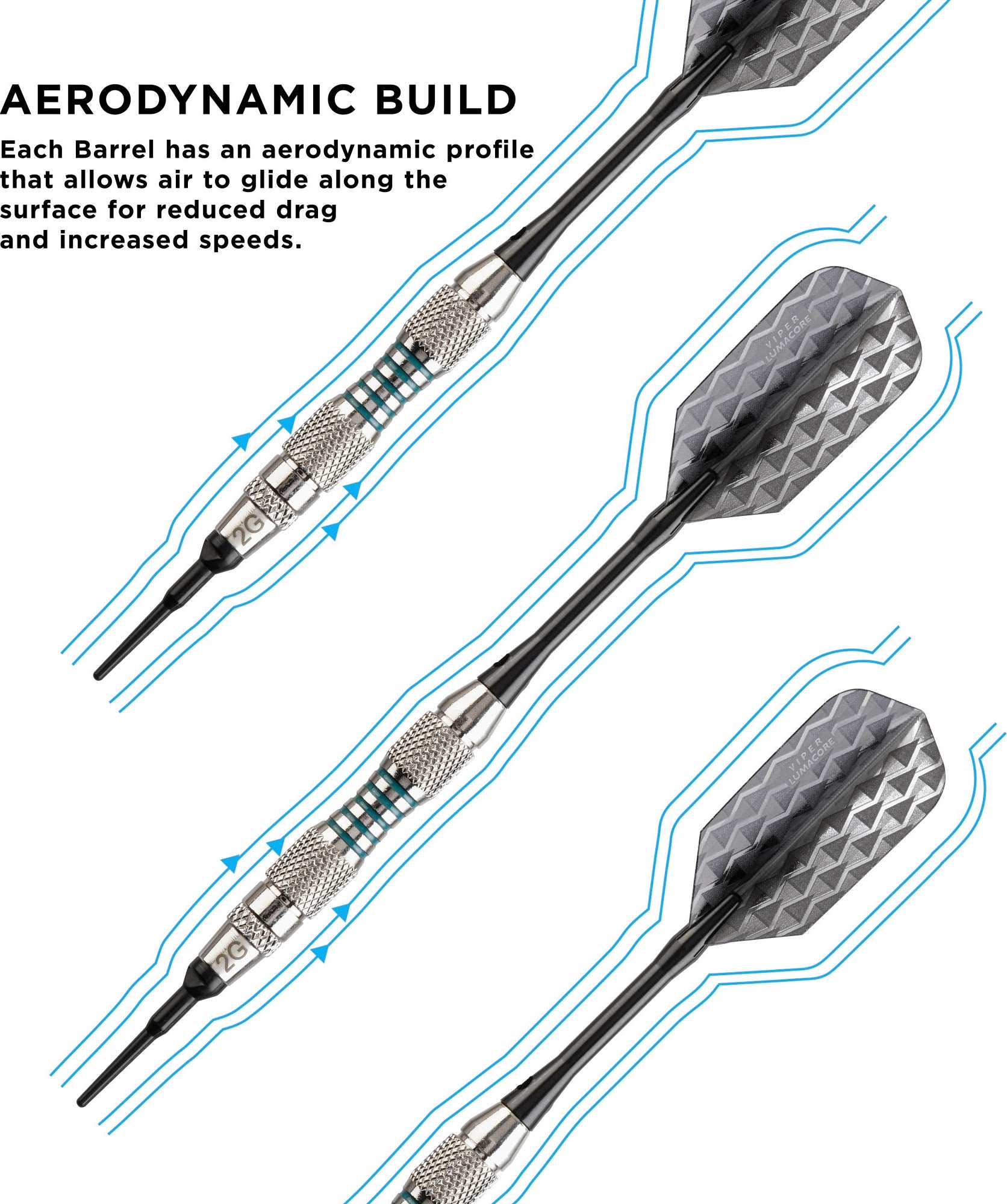 Viper by GLD Products fully assembled dart side view showing balanced profile for improved aim