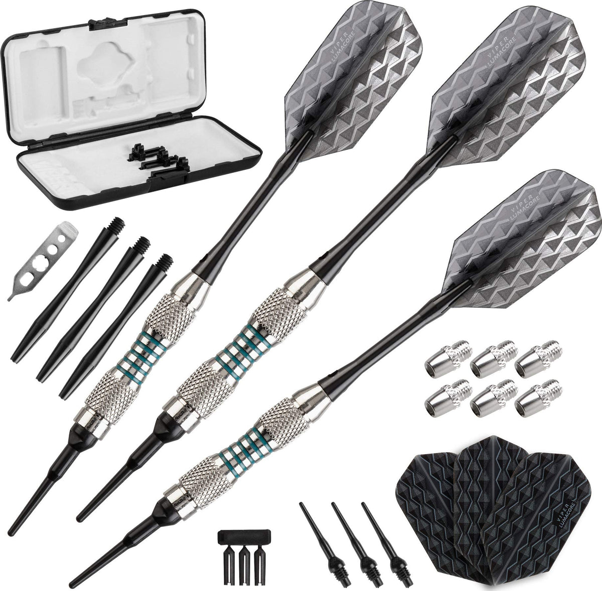 Viper by GLD Products front packaging showing complete three-dart set and case for easy storage