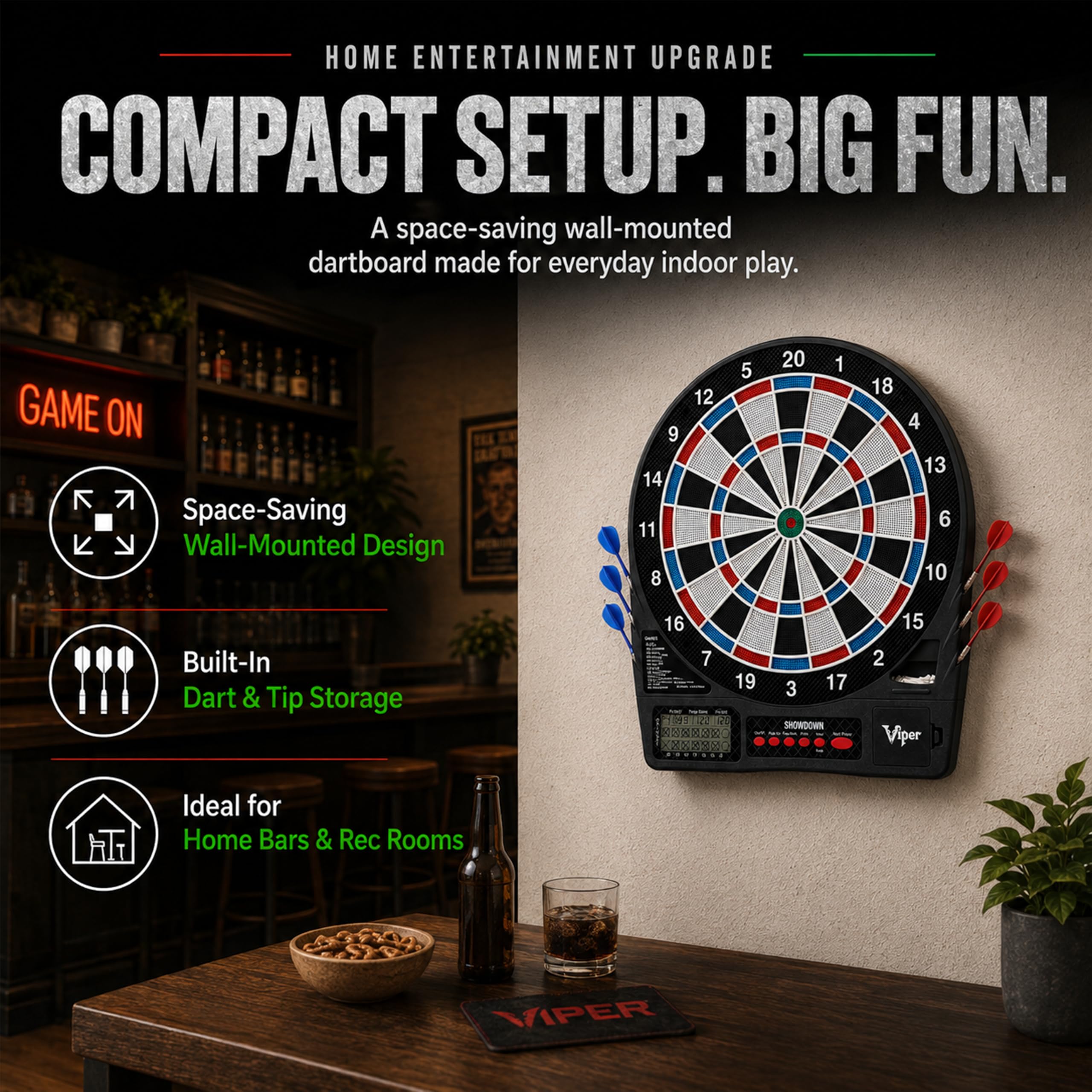 Viper by GLD Products mounted in a game room showing versatile location setup benefit
