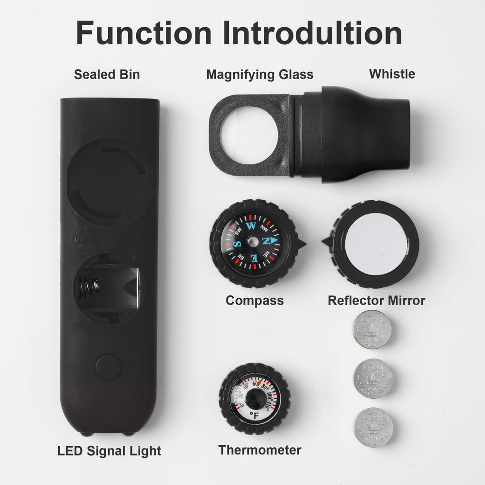 Viriber magnifier and sealed storage bin storing ID to aid rescuers