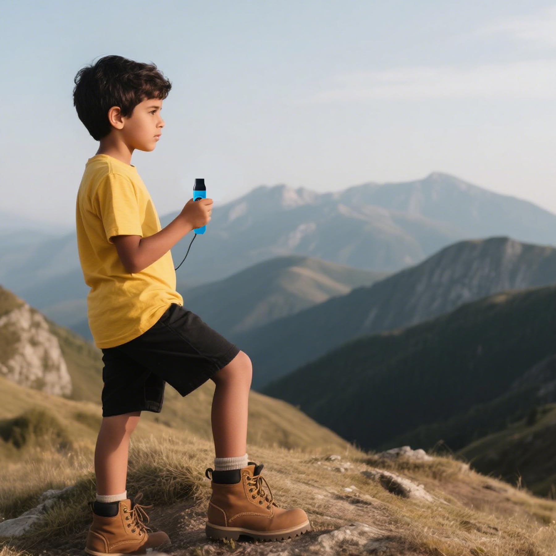 Viriber lifestyle image of hiker wearing whistle on backpack for rapid emergency access