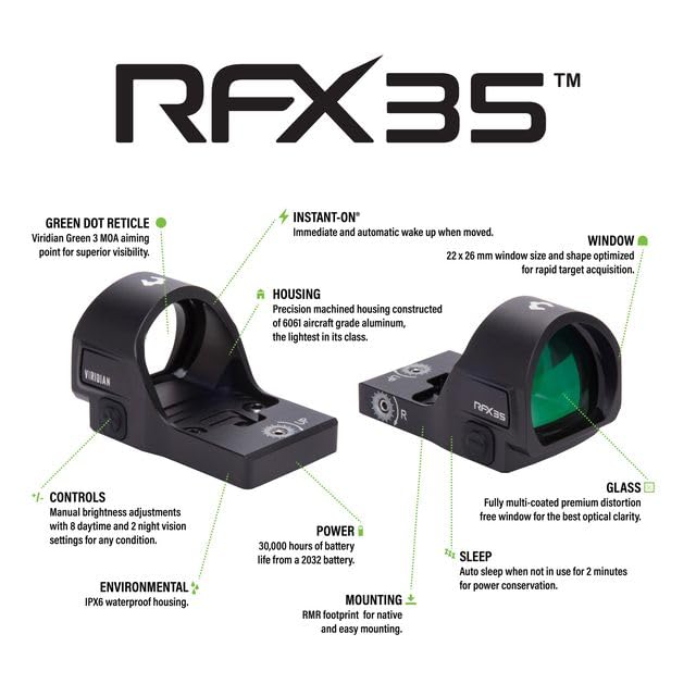 Viridian RFX35 side controls showing windage and elevation turrets for easy adjustment benefit