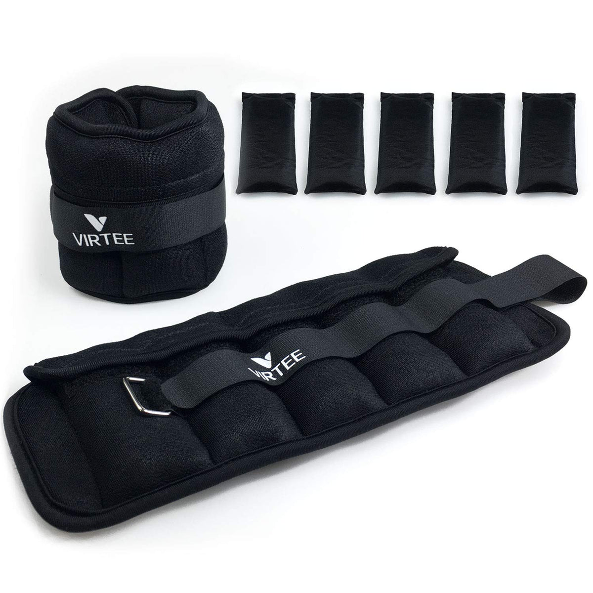 Virtee front view of ankle weights showing compact, adjustable design benefits